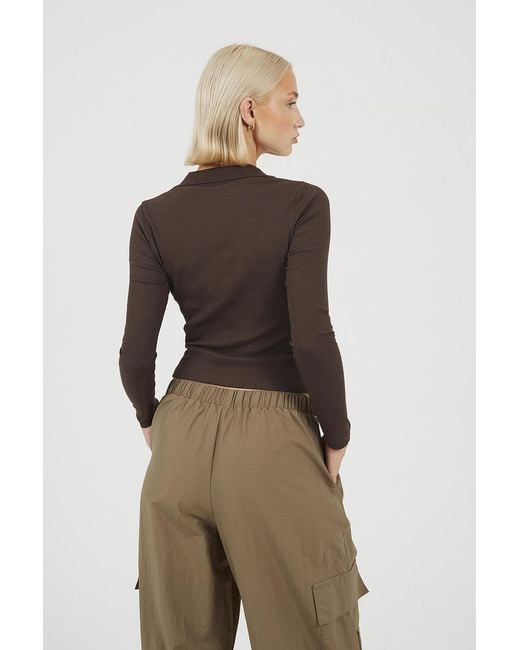 Brave Soul Natural Ribbed V-Neck Collared Top