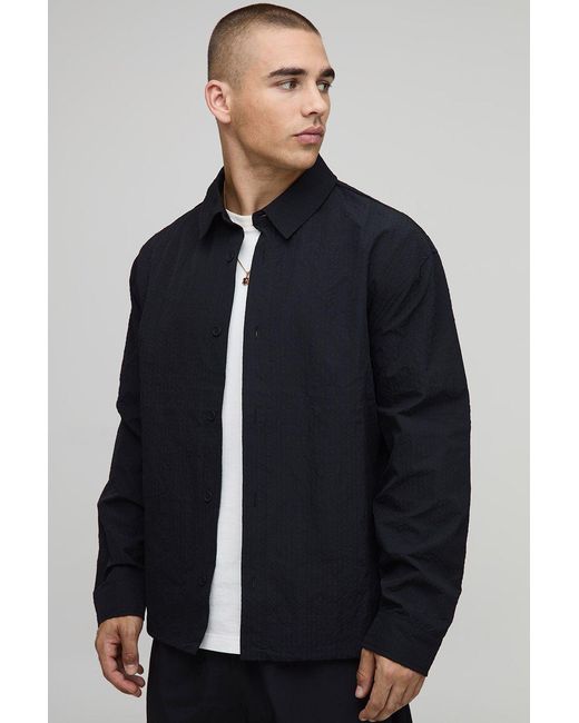 BoohooMAN Blue Oversized Technical Flannel Bungee Hem Shirt for men
