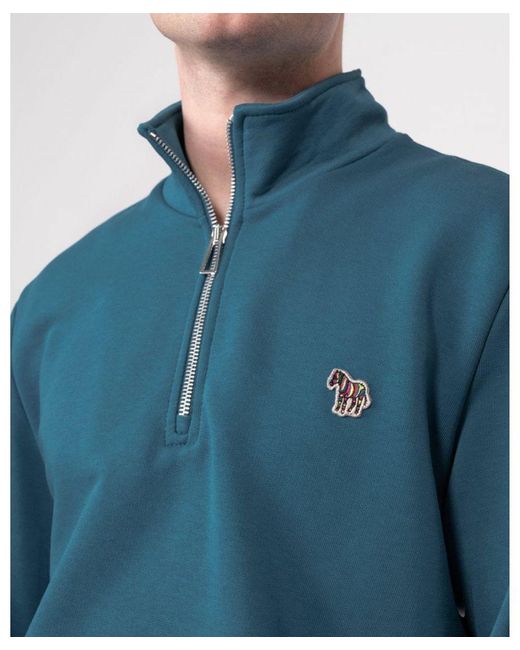 Paul Smith Blue Reg Fit Half Zip Zebra Logo Sweatshirt for men