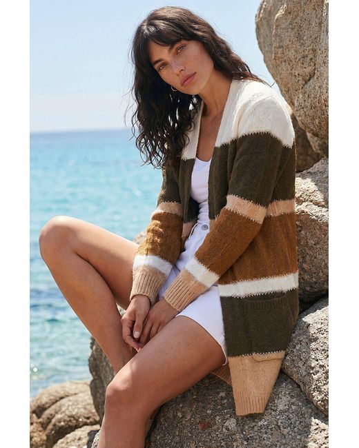 Roman Brown Colour Block Longline Knit Cardigan