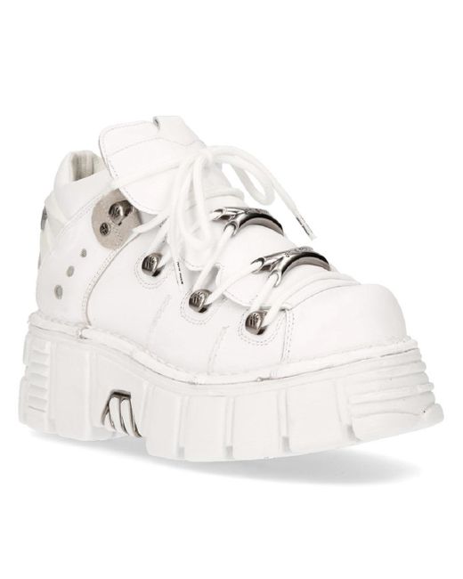 New Rock White Leather Gothic Ankle Boots¬-106N-S8