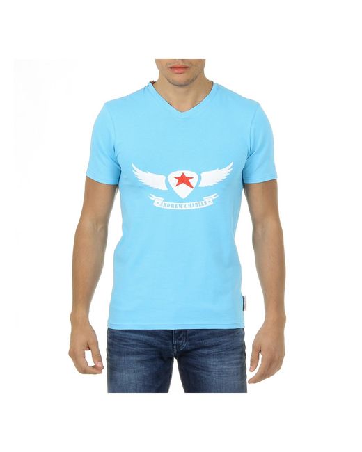 Andrew Charles by Andy Hilfiger Blue T-Shirt Short Sleeves V-Neck Light Kenan for men