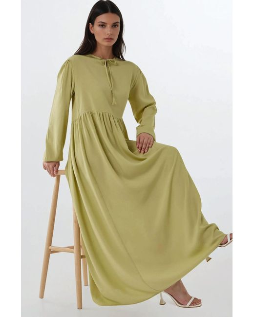Hiccup Green Maxi Dress With A-Form Fit And Crew Neck