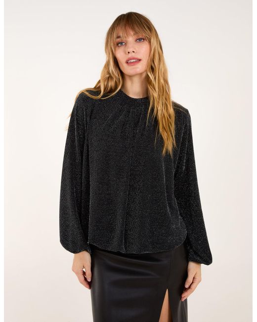 Blue Vanilla Black Metallic High Neck Puffball Top