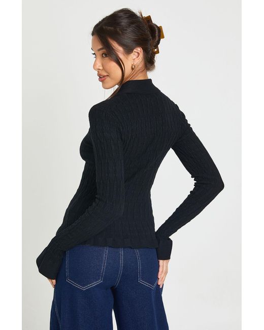Boohoo Blue Textured Knit Collared Cardigan