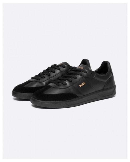 Boss Black Boss Brandon Leather And Suede Trainers With Embossed Logos for men