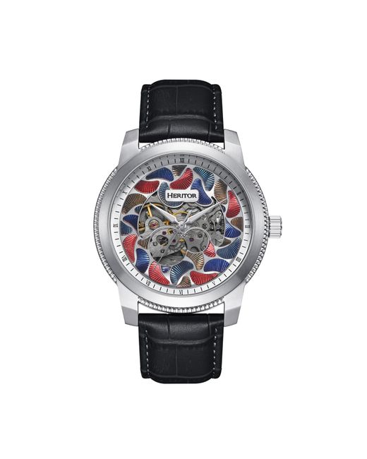 Heritor Metallic Emmanuel Semi-Skeleton Leather-Band Watch for men