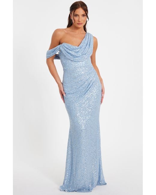Quiz Blue Sequin Cowl Neck Maxi Dress