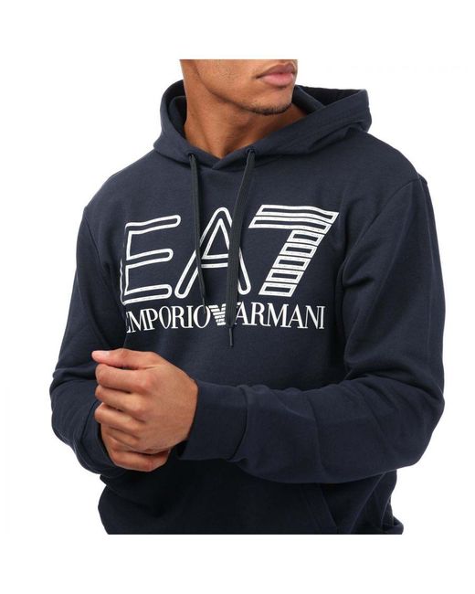 EA7 Emporio Armani Logo Serie Katoenen Hoody In Navy in het Blue voor heren