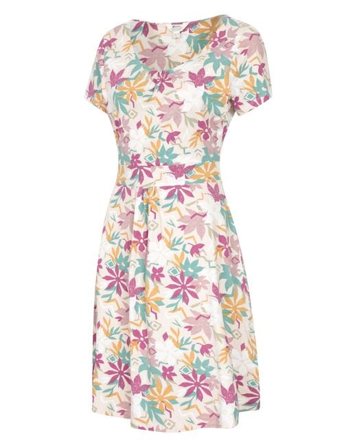 Mountain Warehouse White Orchid Patterned Uv Summer Dress With Side Pockets Holiday Beach Cotton