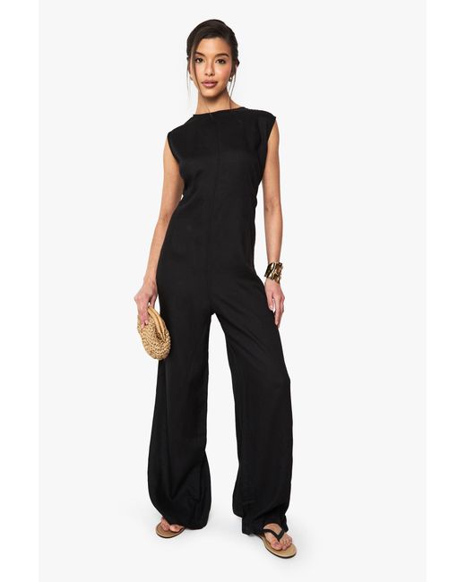 Boohoo Black Linen Look Sleeveless Jumpsuit