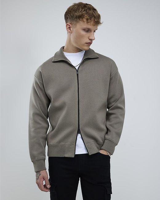 River Island Gray Jumper Slim Fit Zip Through Cotton for men