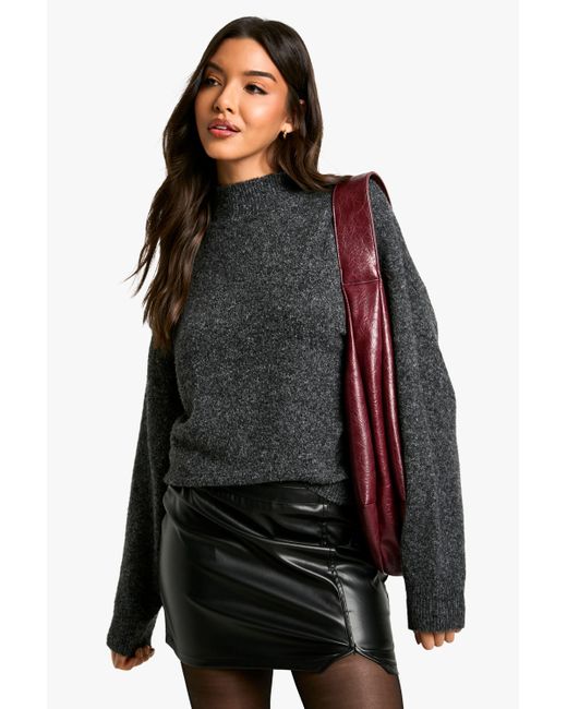 Boohoo Black Pu Split Hem Mini Skirt