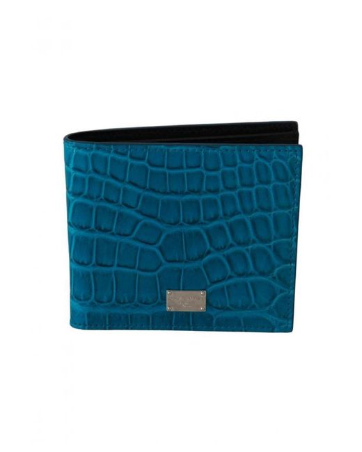 Dolce & Gabbana Blue Card Holder Bifold Logo Exotic Skin Wallet Leather for men