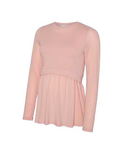 Mama.licious Pink Crew Neck Puff Sleeve Long Top
