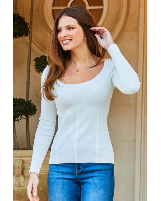 Sosandar Blue Rib Detail Knitted Top Nylon