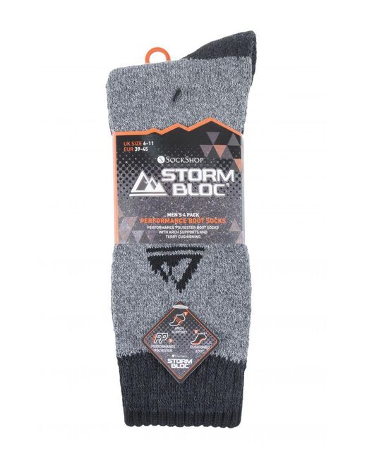 Storm Bloc Black 4 Pairs Cushion Sole Hiking Work Boot Socks for men