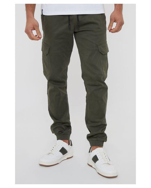 Threadbare Green 'Belfast' Cotton Jogger Style Cargo Trousers With Stretch for men