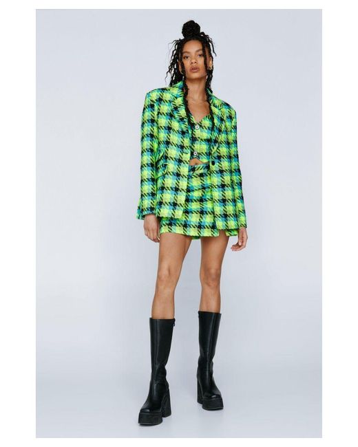 Nasty Gal Green Premium Boucle Single Breasted Blazer