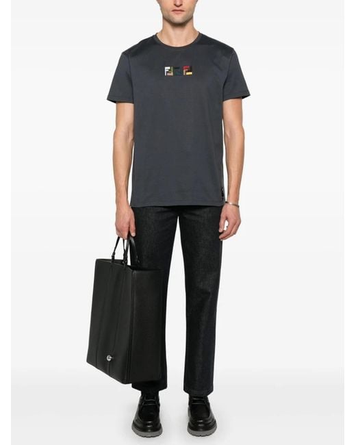 Fendi Blue Triple Ff Logo T-Shirt for men