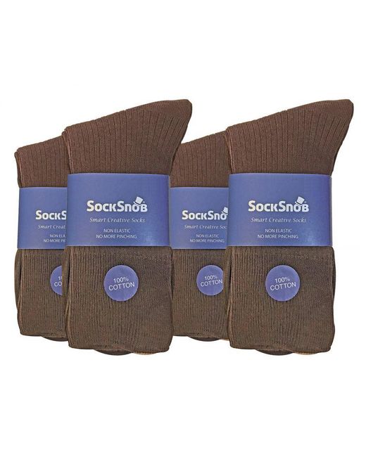 Sock Snob Brown 12 Pair Multipack 100% Cotton Diabetic Friendly Socks for men