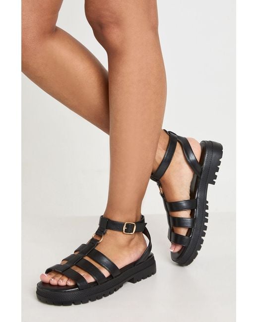 Boohoo Black Triple Strap Chunky Gladiator Sandals