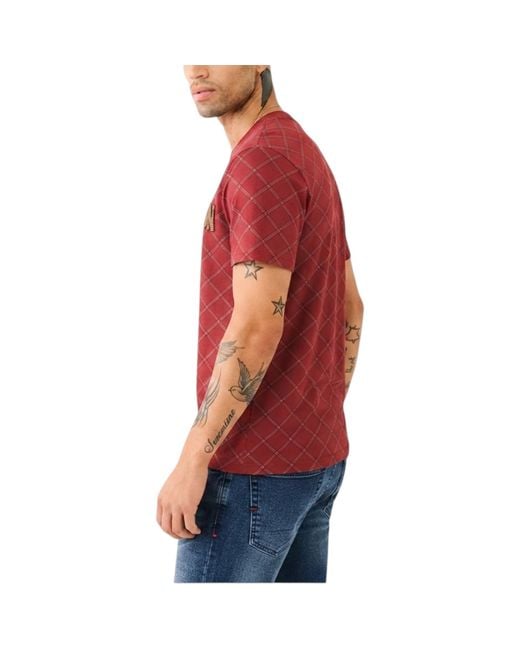 True Religion Red 700157 T Shirts Crew Neck Short Sleeve Summer Soft Cotton Tee for men
