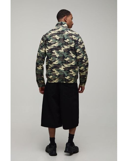 BoohooMAN Gray Regular Fit Camo Twill Field Jacket for men