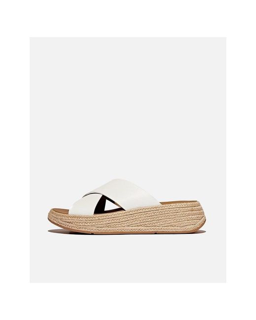 Fitflop F-Mode Espadrille Leren Flatform Cross Sandalen in het White