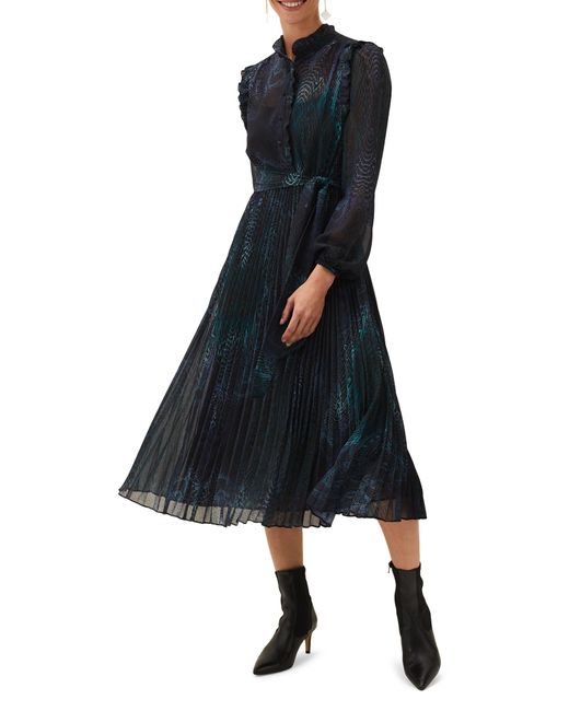 Phase Eight Blue Camina Snake Print Pleated Dress
