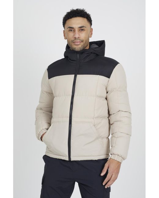 Brave Soul White Colour Block Padded Hooded Jacket for men