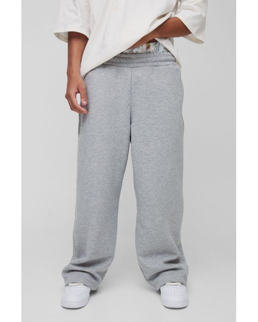 BoohooMAN Gray Wide Leg Camo Printed Boxer Waistband Sweatpants for men