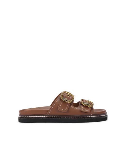 Kurt Geiger Brown Leather Mayfair 2 Buckle Sandal Sandals