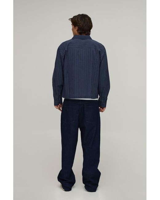 BoohooMAN Blue Oversized Crop Long Sleeve Stripe Shirt for men