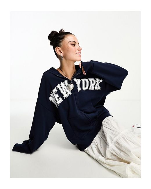 ASOS Blue Zip Through Hoodie With New York Graphic