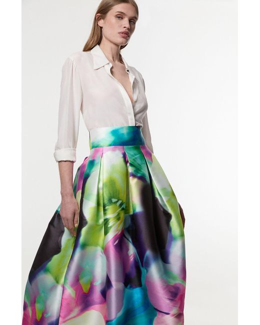 Karen Millen Multicolor Floral Twill Woven Prom Skirt