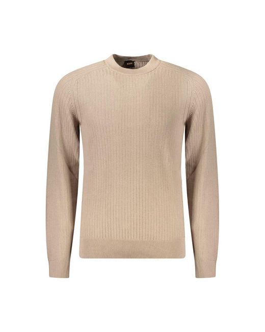 Boss Geribbelde Gebreide Crew Neck Trui 50478682 in het Natural voor heren