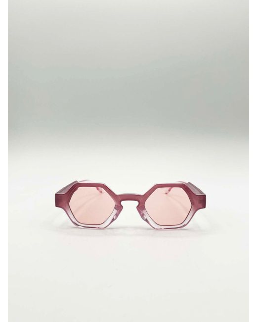 SVNX Pink Round Hexagon Sunglasses