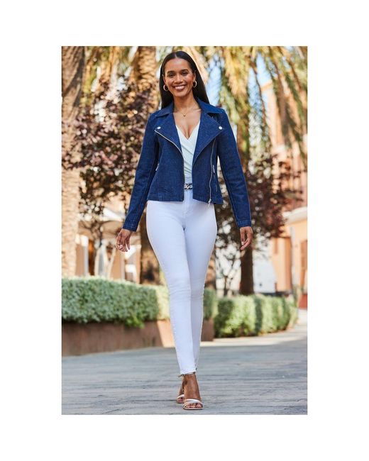 Sosandar Blue Dark Denim Biker Jacket