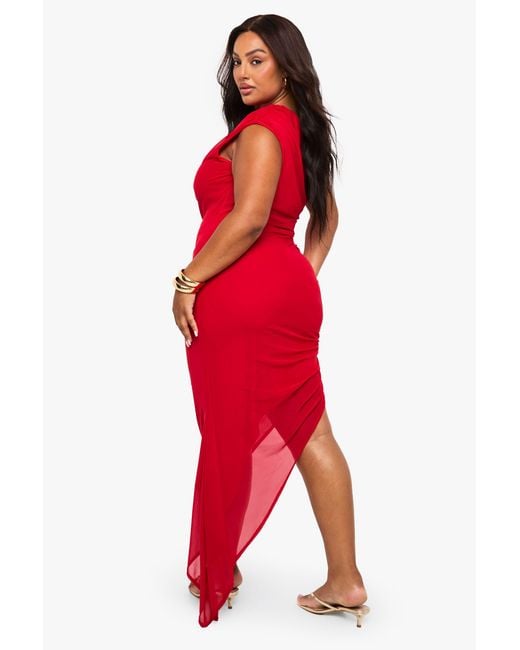 Boohoo Red Plus Draped Mesh Maxi Dress