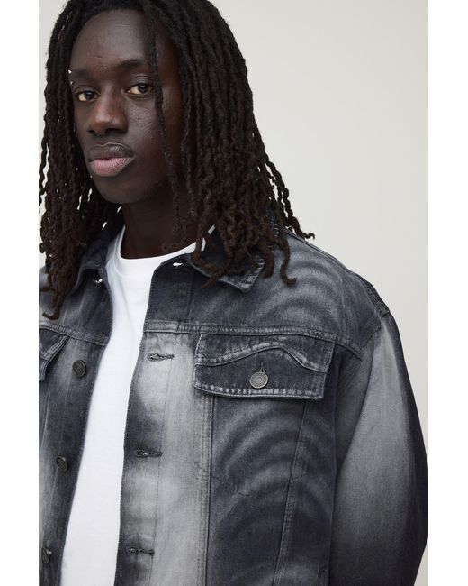 BoohooMAN Black Regular Laser Print Marble Denim Jacket for men