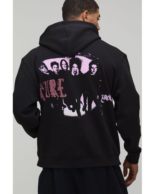 BoohooMAN Blue Oversized The Cure License Printed Hoodie for men