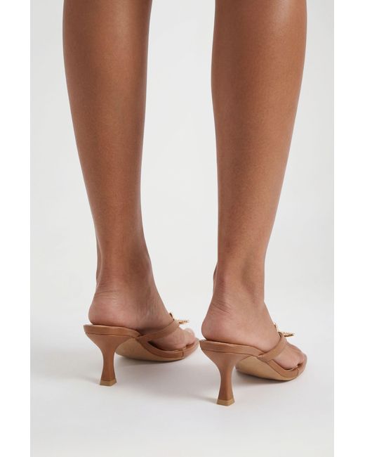 Boohoo Brown Starfish Trim Toe Post Heeled Mules