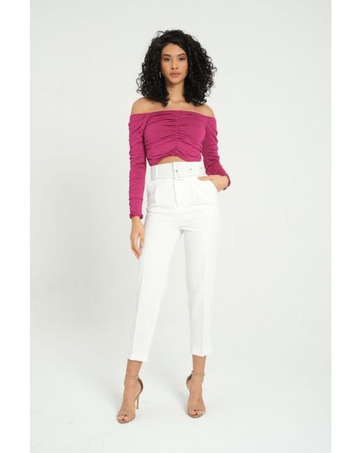 Hiccup White High Waist Tapered Trousers With A Belt Detail