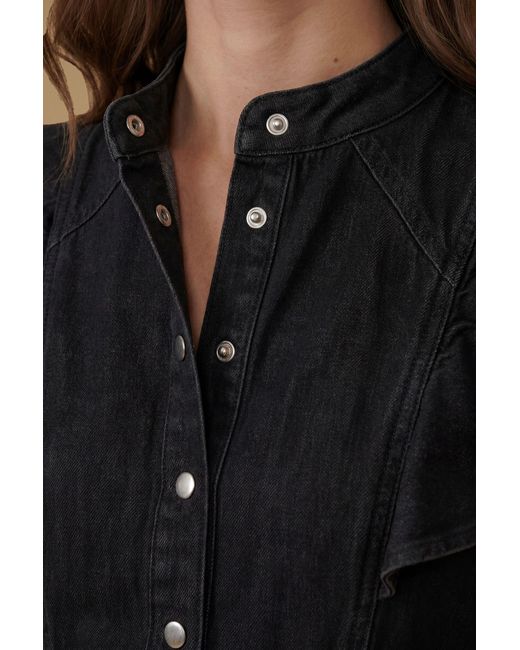 Oasis Black Ruffle Denim Midi Dress