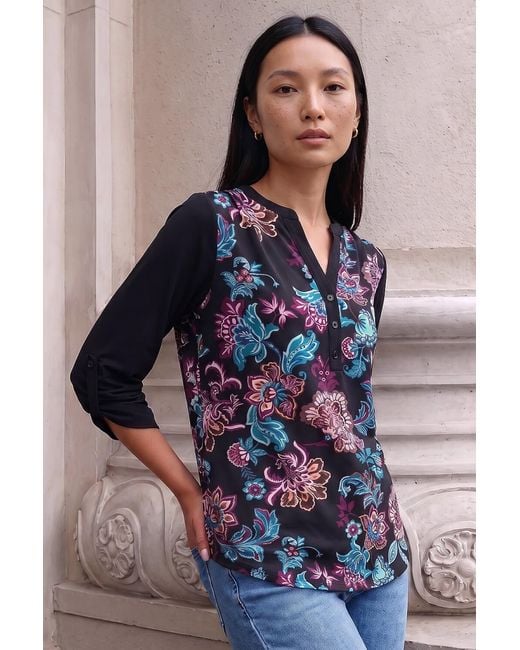 Roman Blue Floral Puff Print Stretch Shirt