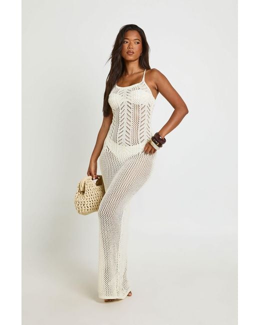 Boohoo White Beach Crochet Tie Back Maxi Dress