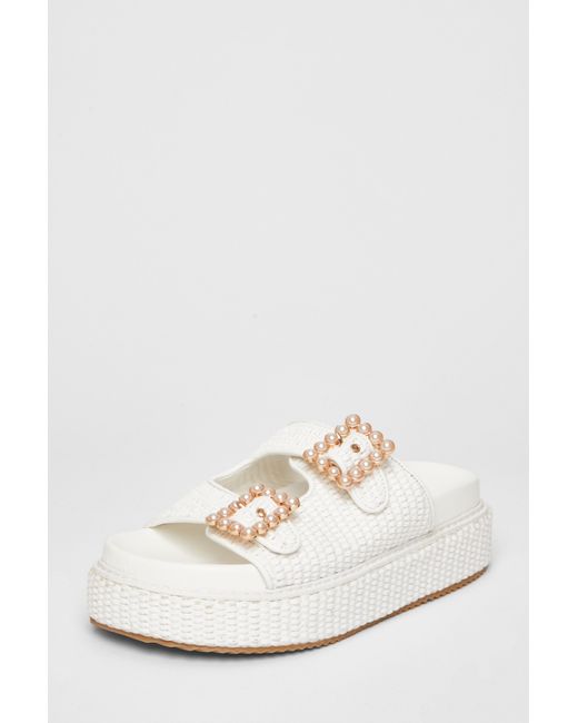 Quiz White Double Buckle Flatform