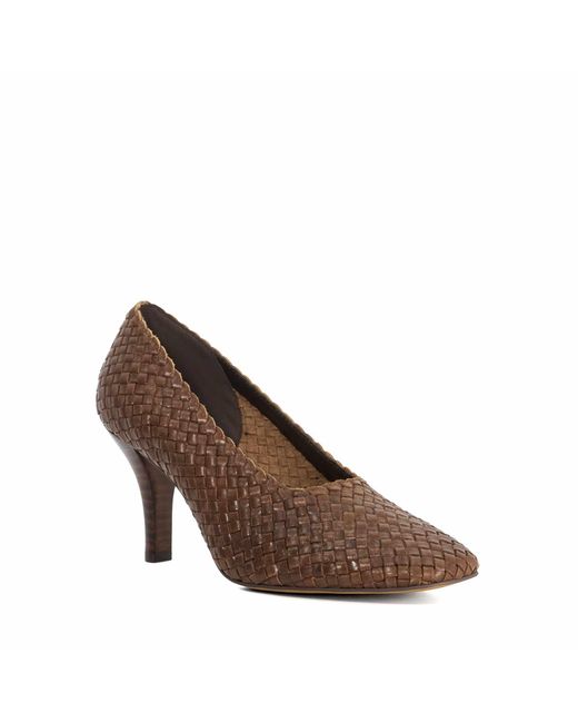 Dune Brown Admired Woven Leather Stiletto Heel Court Shoes
