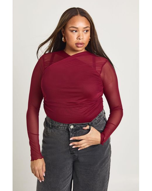 Boohoo Red Plus Cross Neck Long Sleeve Top